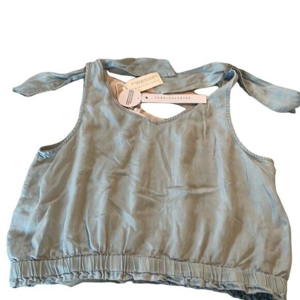 Jane Delancey Eco Friendly Blue Tie Shoulder Crop Top Women Size L - Picture 4 of 6
